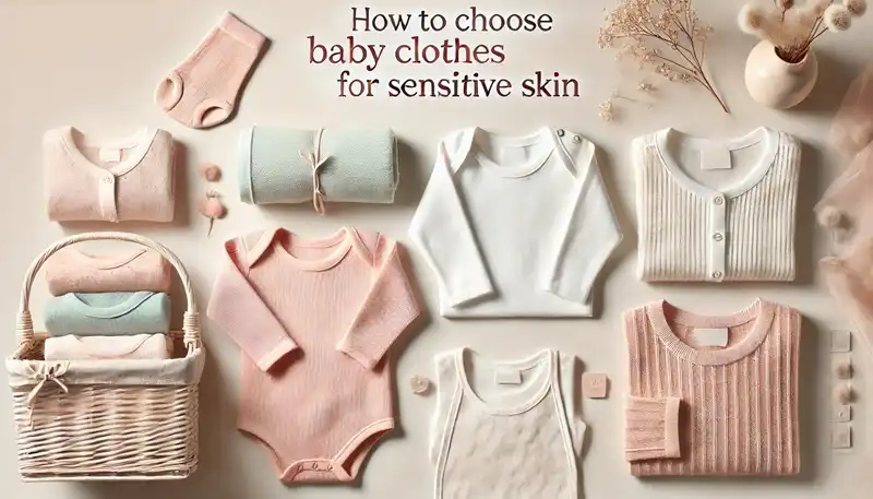 choosing baby clothes for sensitive skin, showcasing soft pastel-colored baby clothes, such as onesies and blankets